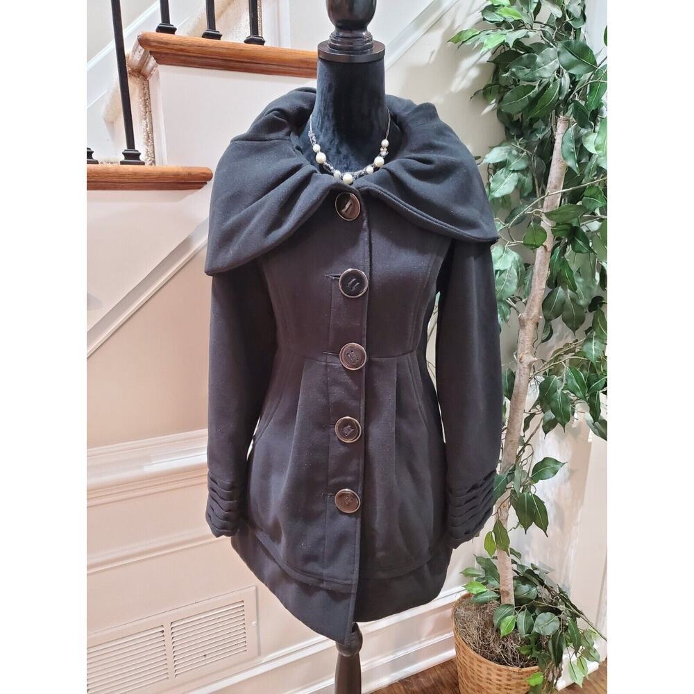 Jolt Women's Black Polyester Long Sleeve Buttons Front Casual Jacket Coat Size M